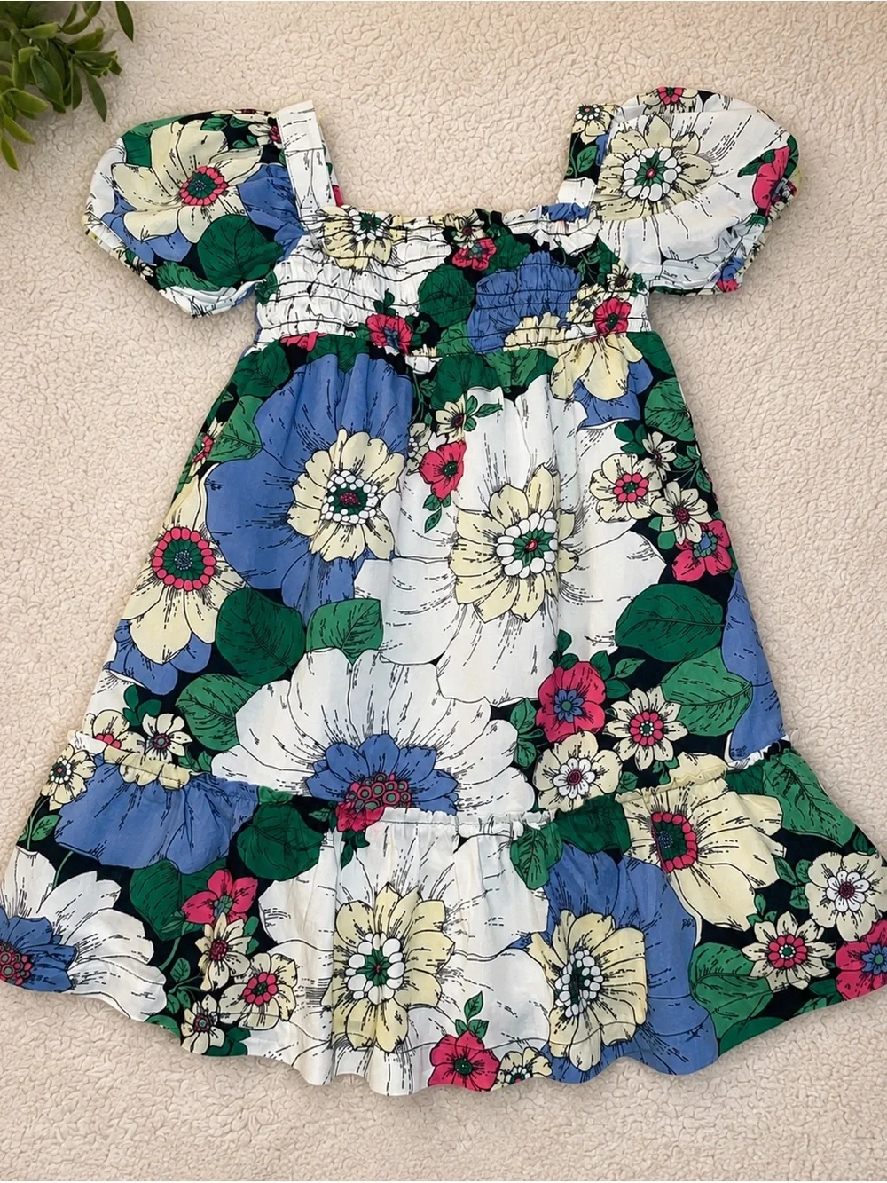 GAP Floral Puff Sleeve Dress 4 EUC White Blue Pink